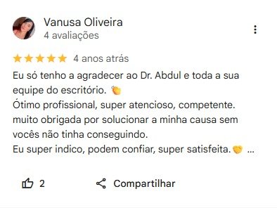 Depoimento 3 — avaliação Google de cliente do escritório Monteiro Rabelo Advocacia